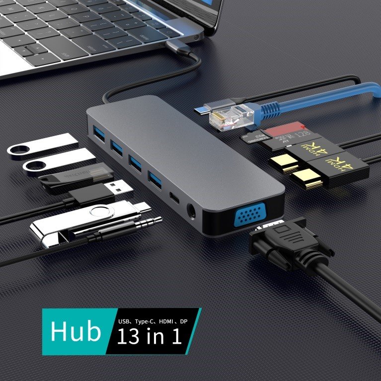 TYPE C HUB, 13IN1 USB-C HUB, #GT-HUBC-13IN1-S