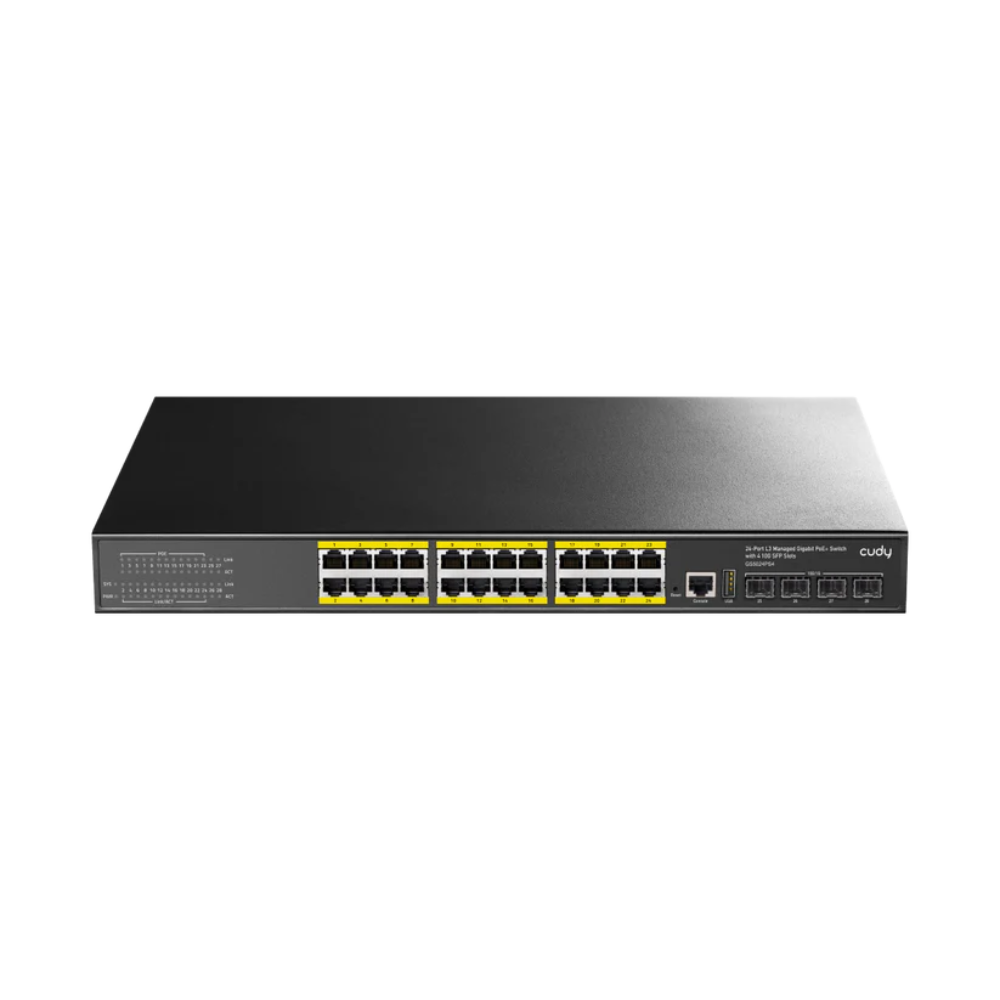 24-Port Layer 3 Managed Gigabit PoE+ Switch with 4 10G SFP Slots, 400W